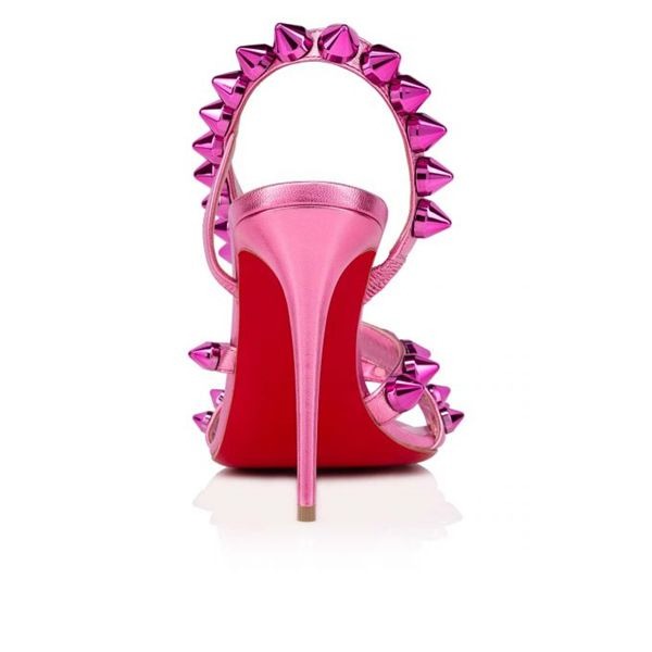 Sandale Christian Louboutin Spikita 100 mm Conf/métallisé Fuchsia/lin Cuir suédé – Image 4