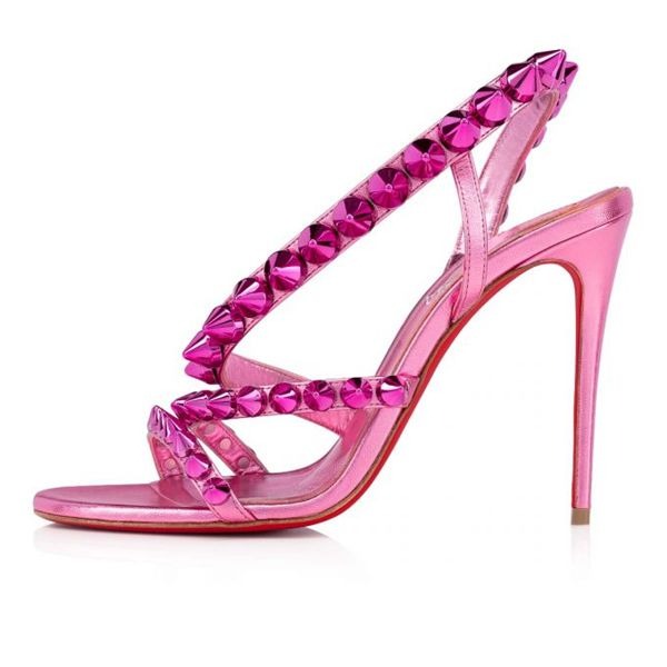 Sandale Christian Louboutin Spikita 100 mm Conf/métallisé Fuchsia/lin Cuir suédé – Image 2
