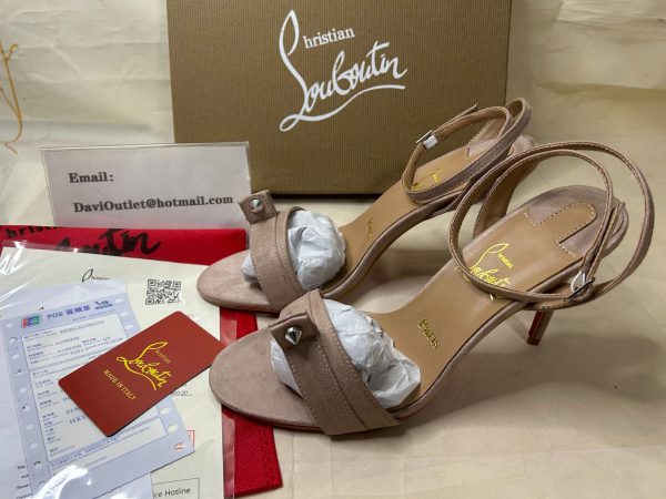 Christian Louboutin Sandal Umberta 100 mm Feve/lin Cuir Suédé Calfskin – Image 2