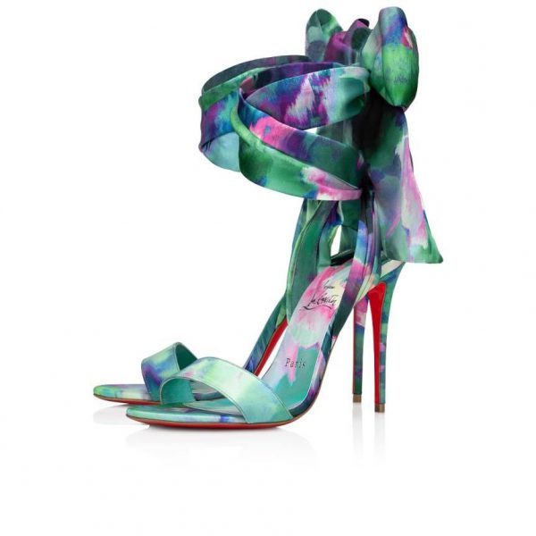 Christian Louboutin Sandale Du Désert Sandales 100mm Crêpe Satin Imprimé Melancholia Multicolore