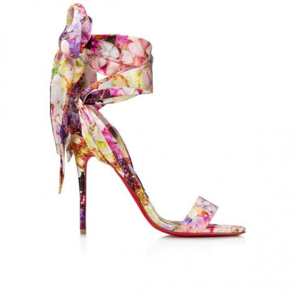 Christian Louboutin Sandale Du DéSert 100mm Sandales à Brides en Crêpe Satiné Imprimé Blooming Multicolore – Image 2