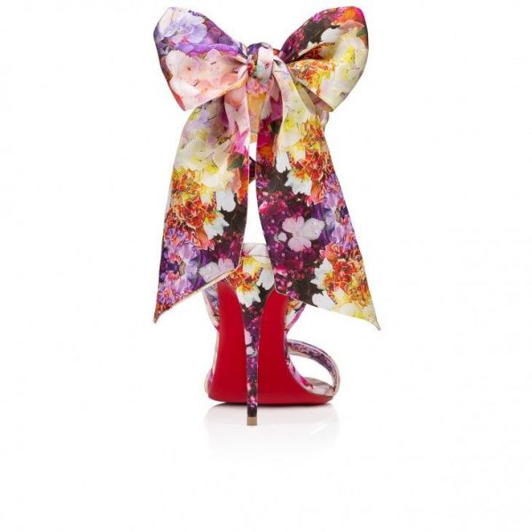 Christian Louboutin Sandale Du DéSert 100mm Sandales à Brides en Crêpe Satiné Imprimé Blooming Multicolore – Image 3