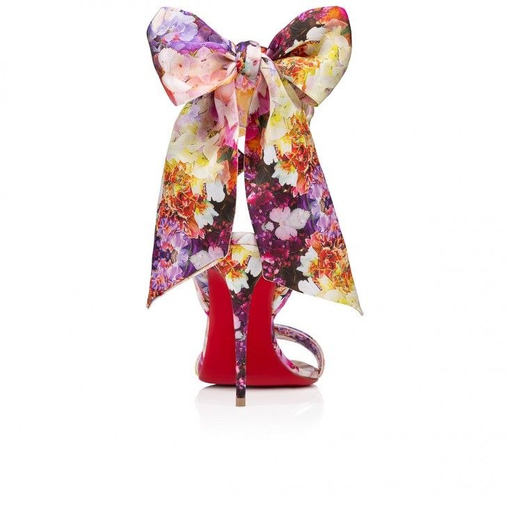 Christian Louboutin Sandale Du DéSert 100mm Sandales à Brides en Crêpe Satiné Imprimé Blooming Multicolore – Image 3