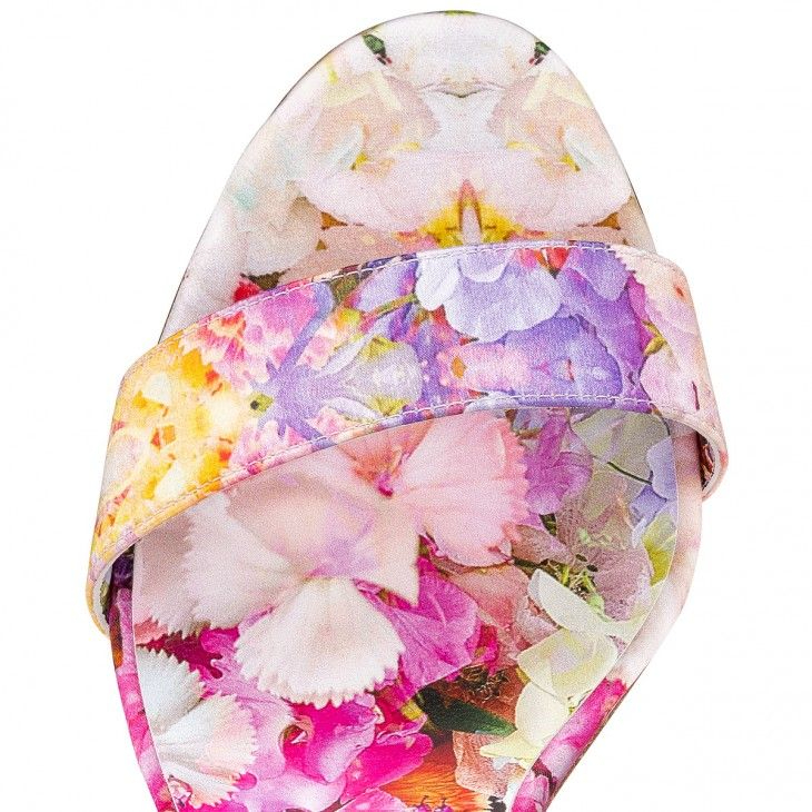 Christian Louboutin Sandale Du DéSert 100mm Sandales à Brides en Crêpe Satiné Imprimé Blooming Multicolore – Image 4