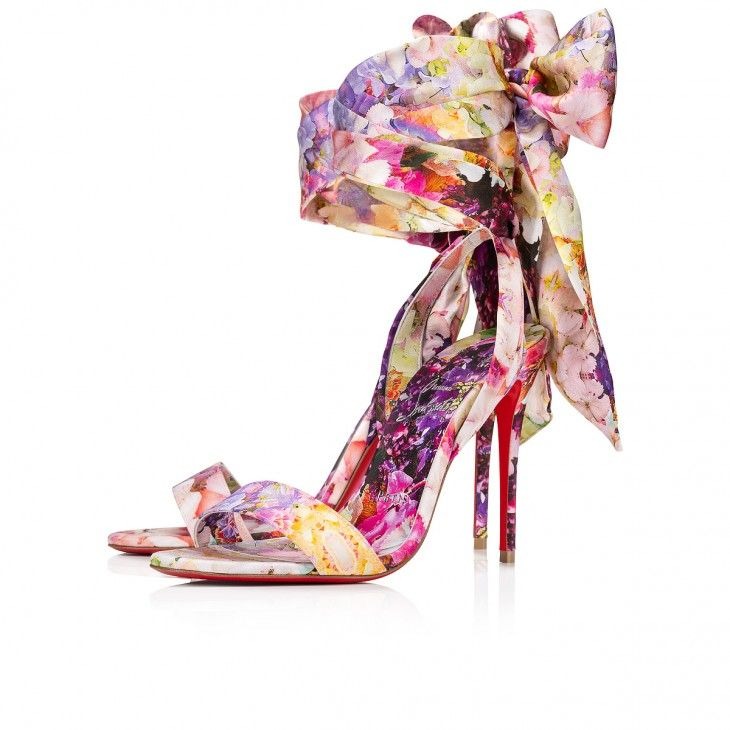 Christian Louboutin Sandale Du DéSert 100mm Sandales à Brides en Crêpe Satiné Imprimé Blooming Multicolore