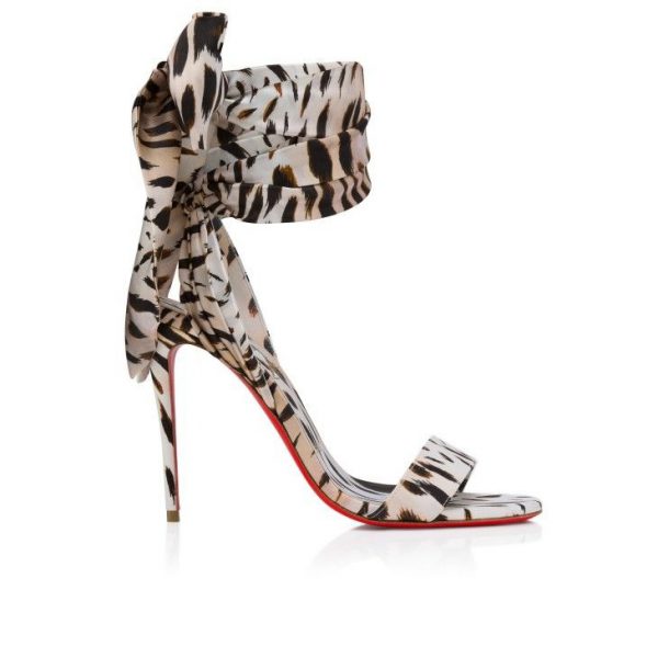 Christian Louboutin Sandale Du Desert 100 Mm Sandales à Lanières "Gigi" Imprimé Crêpe Satin Rose Vintage – Image 4