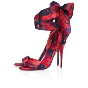 Christian Louboutin Sandale Du Desert Sandales 100mm Crêpe Satin Imprimé Roses Multicolore
