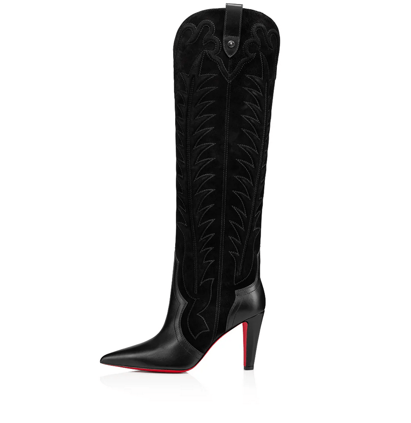 Christian Louboutin Santia Botta 85 mm Bottes Brodées en Cuir et Veau Velours Noir – Image 2