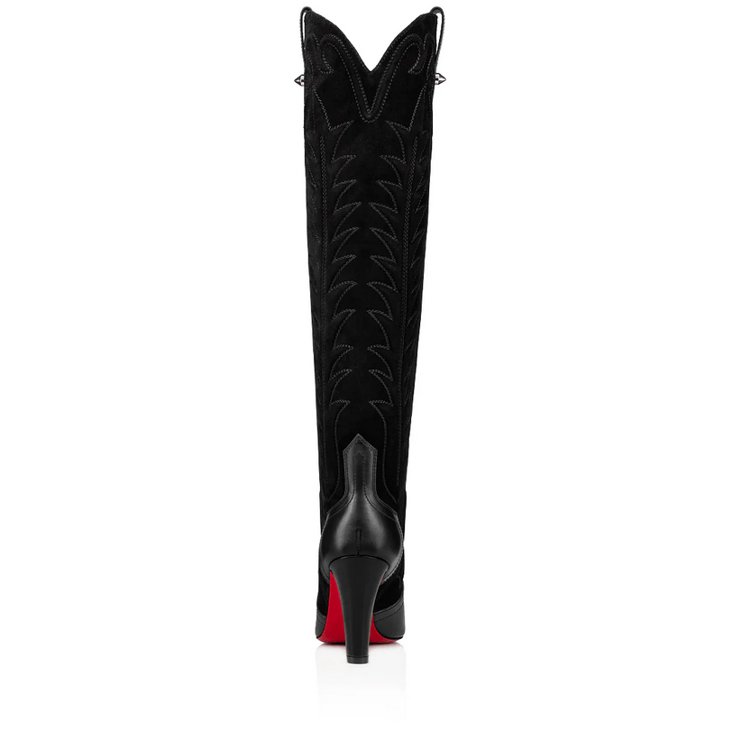 Christian Louboutin Santia Botta 85 mm Bottes Brodées en Cuir et Veau Velours Noir – Image 3