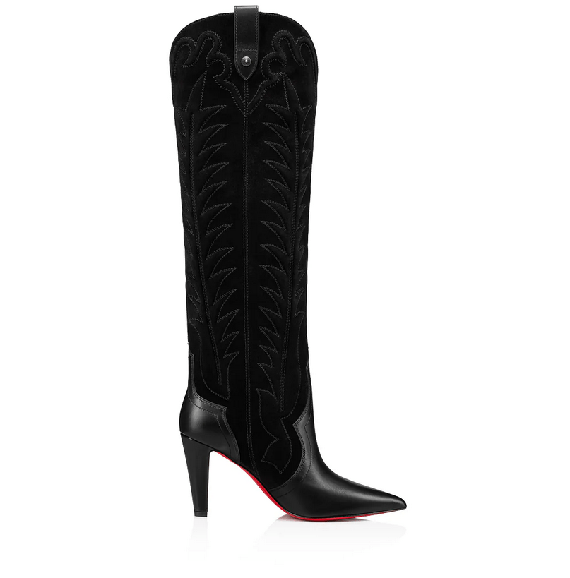 Christian Louboutin Santia Botta 85 mm Bottes Brodées en Cuir et Veau Velours Noir – Image 4