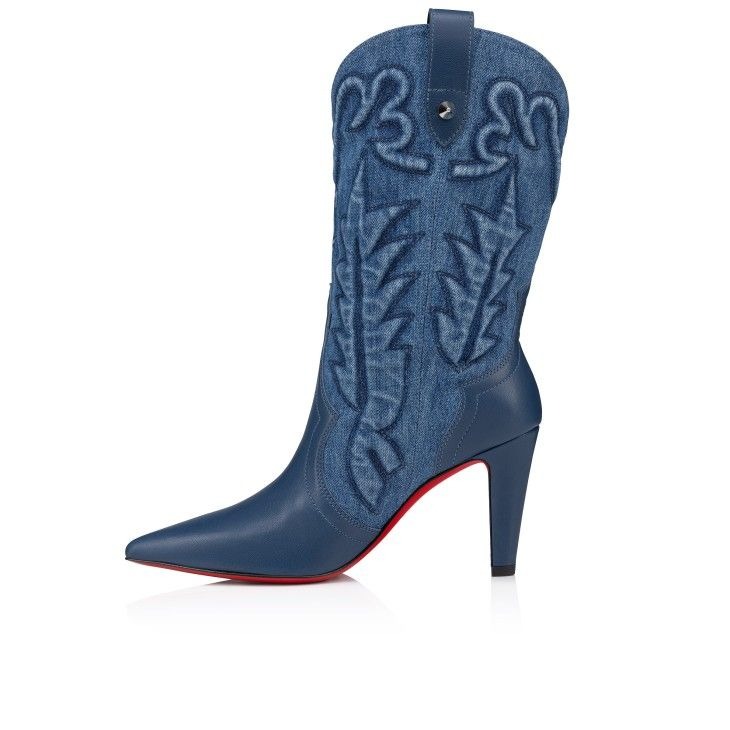 Christian Louboutin Santiabooty 85 mm Bottines Basses Cuir Nappa et Denim – Image 4