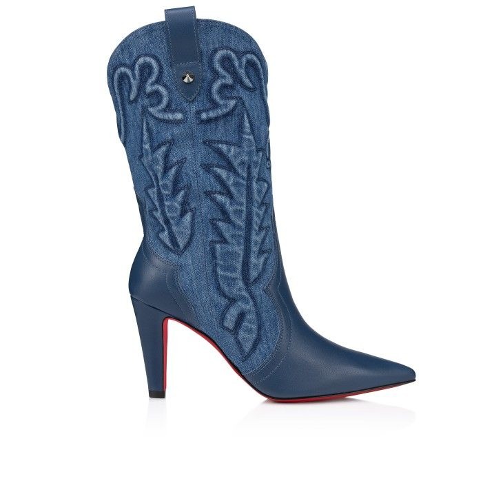 Christian Louboutin Santiabooty 85 mm Bottines Basses Cuir Nappa et Denim – Image 2