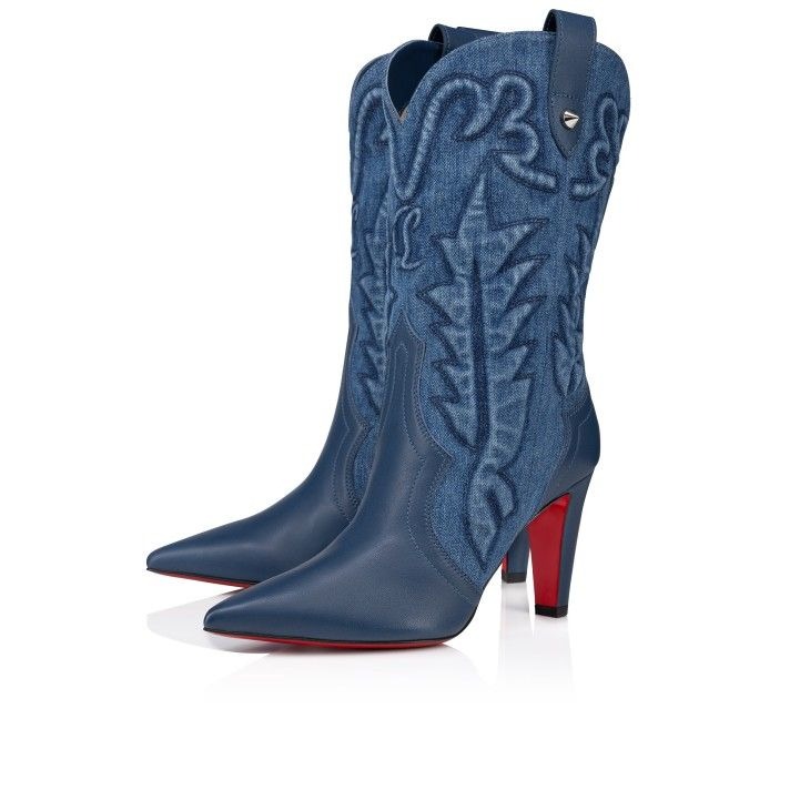 Christian Louboutin Santiabooty 85 mm Bottines Basses Cuir Nappa et Denim
