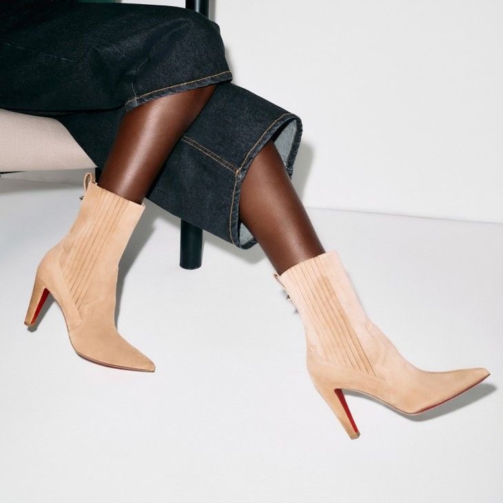 Christian Louboutin Santigag 85 mm Bottines Basses Veau Velours Lionne – Image 5