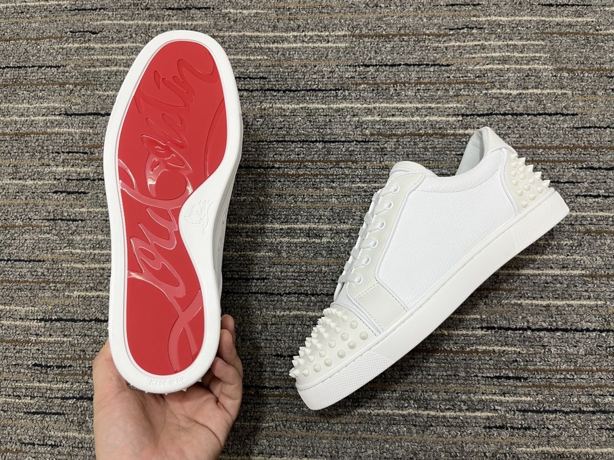 Christian Louboutin Baskets Basses Femme Seavaste 2 Orla Falt Cuir et Tissu Blanc – Image 4