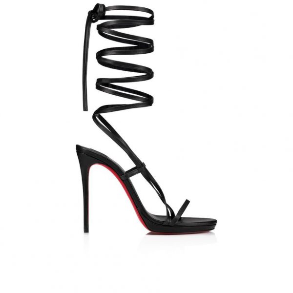 Christian Louboutin Sekmeta Alta Sandales à Talon Plat 120mm Cuir Nappa Iridescent Noir – Image 2