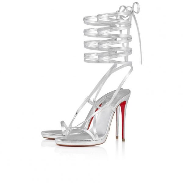 Christian Louboutin Sekmeta Alta Sandales à Talon Plat 120mm Cuir Nappa Iridescent Argent