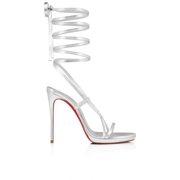 Christian Louboutin Sekmeta Alta Sandales à Talon Plat 120mm Cuir Nappa Iridescent Argent – Image 2