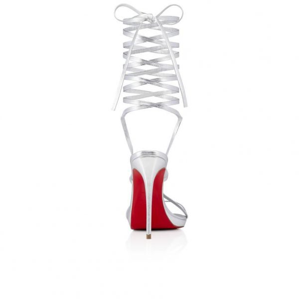 Christian Louboutin Sekmeta Alta Sandales à Talon Plat 120mm Cuir Nappa Iridescent Argent – Image 3
