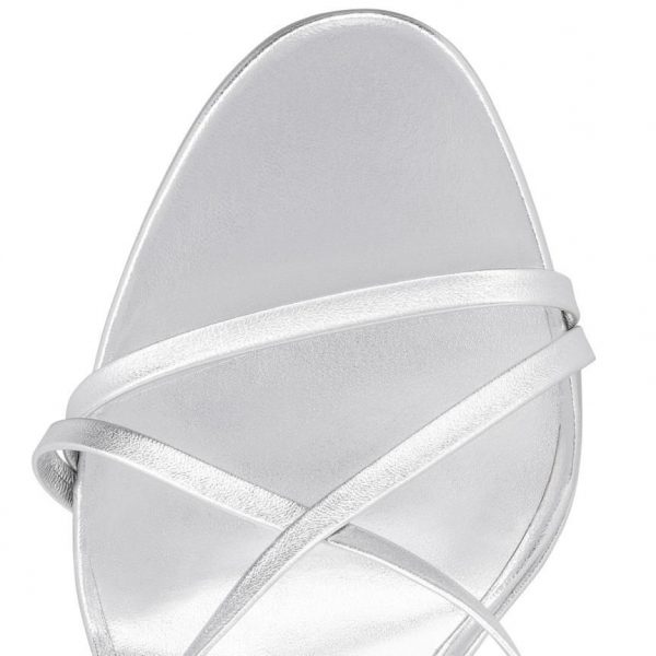Christian Louboutin Sekmeta Alta Sandales à Talon Plat 120mm Cuir Nappa Iridescent Argent – Image 4