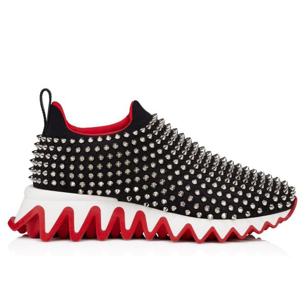 Christian Louboutin Shark Sock Spikes Baskets en Néoprène Noir – Image 2