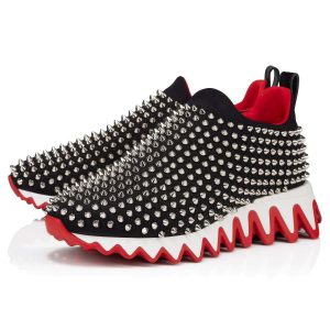 Christian Louboutin Shark Sock Spikes Baskets en Néoprène Noir