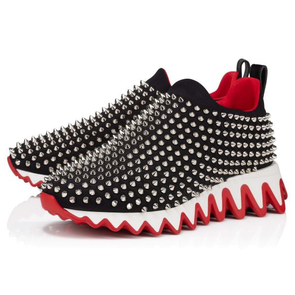 Christian Louboutin Shark Sock Spikes Baskets en Néoprène Noir