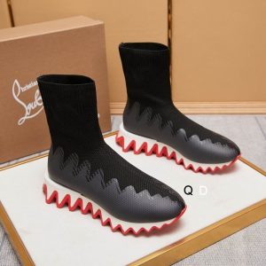 Christian Louboutin Sharky Sock Baskets Femme en Maille Noir Blanc