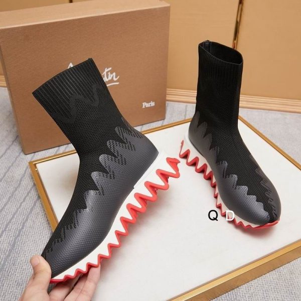 Christian Louboutin Sharky Sock Baskets Femme en Maille Noir Blanc – Image 3