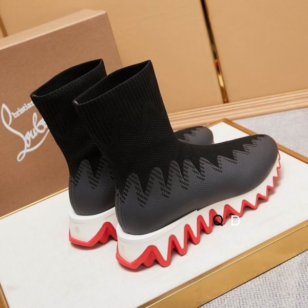 Christian Louboutin Sharky Sock Baskets Femme en Maille Noir Blanc – Image 4