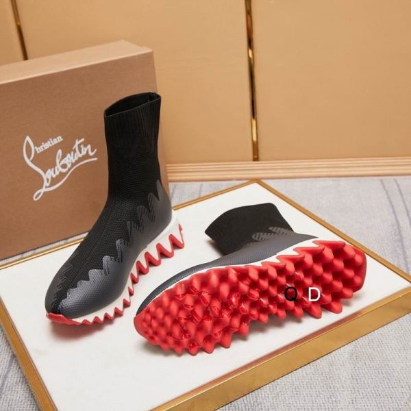 Christian Louboutin Sharky Sock Baskets Femme en Maille Noir Blanc – Image 5