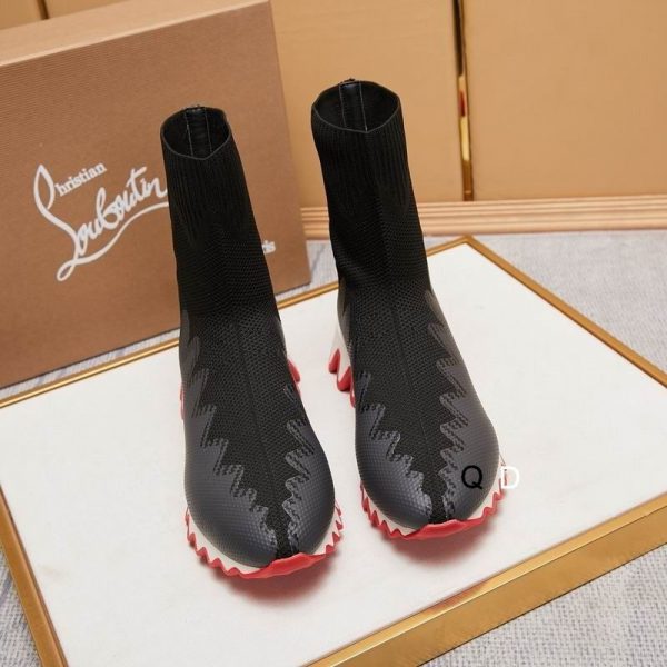 Christian Louboutin Sharky Sock Baskets Femme en Maille Noir Blanc – Image 2