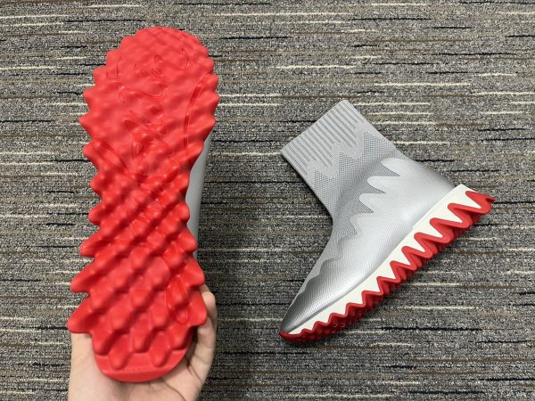 Christian Louboutin Baskets Sharky Sock Maille tricotée Argent – Image 2