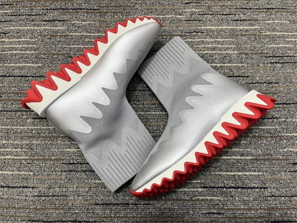 Christian Louboutin Baskets Sharky Sock Maille tricotée Argent – Image 4