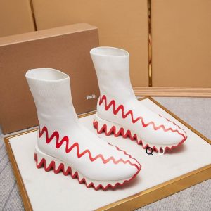Christian Louboutin Sharky Sock Baskets Femme en Maille Blanche