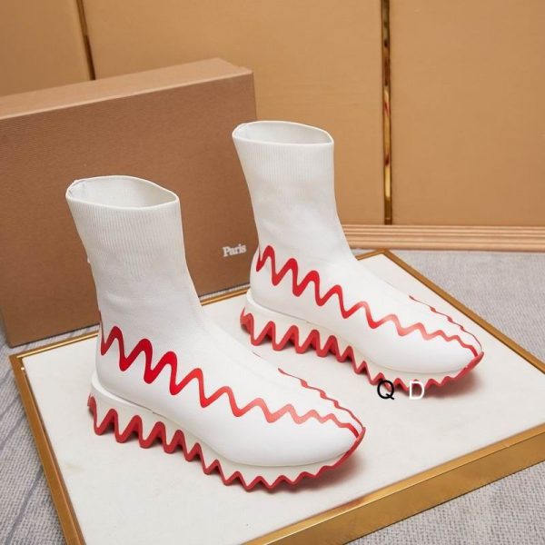 Christian Louboutin Sharky Sock Baskets Femme en Maille Blanche