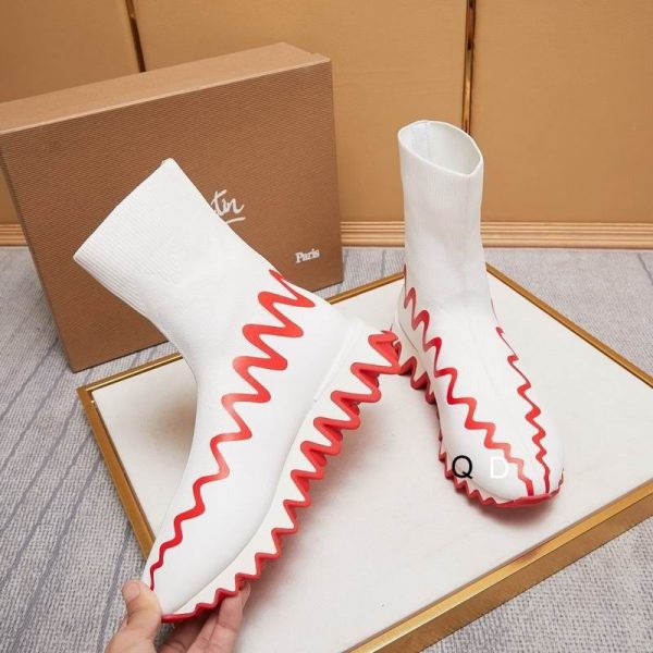 Christian Louboutin Sharky Sock Baskets Femme en Maille Blanche – Image 2