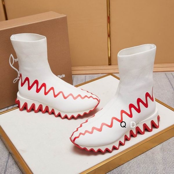 Christian Louboutin Sharky Sock Baskets Femme en Maille Blanche – Image 3