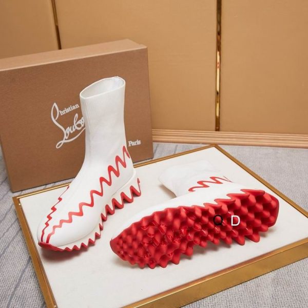 Christian Louboutin Sharky Sock Baskets Femme en Maille Blanche – Image 4