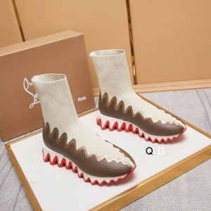 Christian Louboutin Sharky Sock Baskets Femme en Maille Blanc Marron