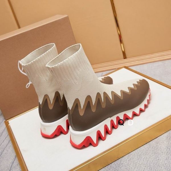 Christian Louboutin Sharky Sock Baskets Femme en Maille Blanc Marron – Image 3