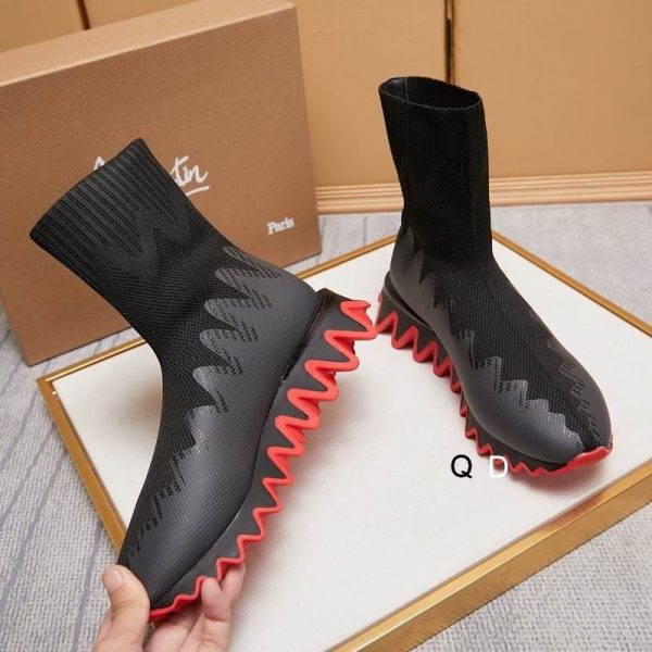 Christian Louboutin Sharky Sock Baskets Femme en Maille Noire – Image 3