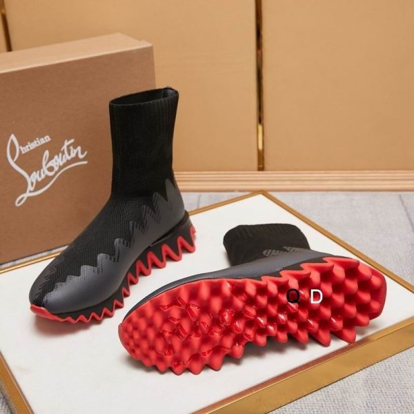 Christian Louboutin Sharky Sock Baskets Femme en Maille Noire – Image 4
