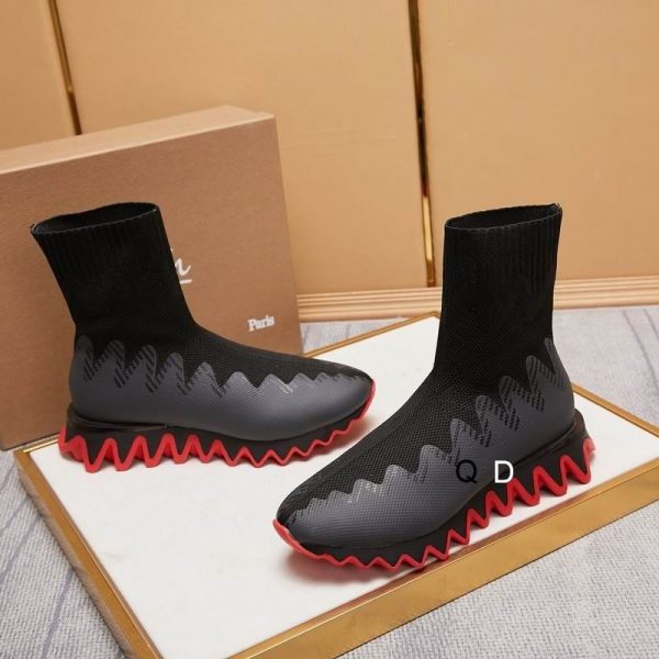 Christian Louboutin Sharky Sock Baskets Femme en Maille Noire – Image 2