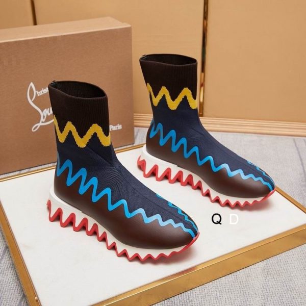 Christian Louboutin Sharky Sock Baskets Femme en Maille Multicolore