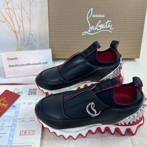 Christian Louboutin Sharkyloub SP Spikes Baskets en Néoprène et Cuir de Veau Noir