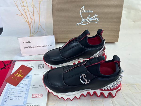 Christian Louboutin Sharkyloub SP Spikes Baskets en Néoprène et Cuir de Veau Noir