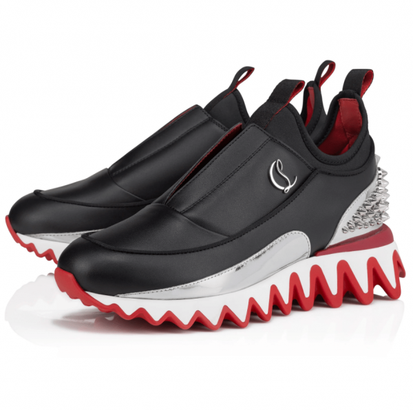 Christian Louboutin Sharkyloub SP Spikes Baskets en Néoprène et Cuir de Veau Noir – Image 2