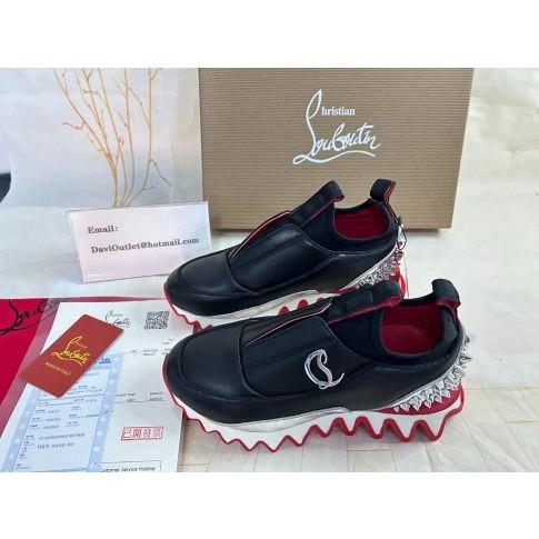 Christian Louboutin Sharkyloub SP Spikes Baskets en Néoprène et Cuir de Veau Noir – Image 3