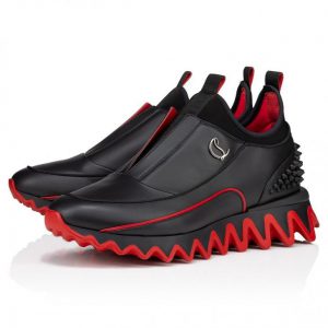Christian Louboutin Sharkyloub SP Spikes Baskets Femme en Cuir de Veau, Néoprène et Clous Noir